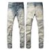 Men's Clothing European And American Ins Same Style Cat Whisker Wrinkled Patchwork Leather Patch Hole Elastic Slim Fit Skinny Jeans Jeans_mkmklike.com
