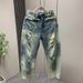 Men's American Style Straight Leg Jeans Washed Distressed Ripped Denim Trendy Stylish New Instagram Style_mkmklike.com