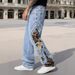 Men's Distressed Denim Jeans - High Street Fashion Ripped Jeans With Embroidery & Frayed Hem For Casual Streetwear_mkmklike.com
