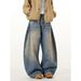Vintage Washed Blue Relaxed Fit Jeans For Men – Baggy Streetwear Denim Pants With Stacked Hem (S-3xl, Classic Blue)_mkmklike.com