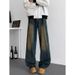 High Street Color Gradient Blue Jeans Men's And Women's Clothing New Style Slimming High Waist Niche Wide Leg Pants_mkmklike.com