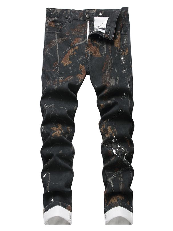 Men's Printed Stretch Jeans – Slim Fit Vintage Washed Denim Pants For Streetwear & Casual_mkmklike.com