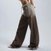 Women's Retro High-Waisted Brushed Jeans – Vintage Wash, Wide-Leg Straight Fit (S-L, Black/Brown)_mkmklike.com