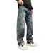 Men's American Style Japanese Inspired Wide Leg Pants Trendy Patchwork Loose Straight Leg Jeans Retro Washed for Spring And Autumn_mkmklike.com