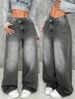 Women's High-Waisted Straight-Leg Jeans – Classic Washed Denim With Button Details, Non-Stretch Cotton Blend, Fall Streetwear Essential_mkmklike.com