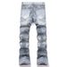 In Stock New High Slim Fit Flared Jeans Personality Print Messy Line Youth Men's Street Style Slimming Bell Bottom Pants_mkmklike.com