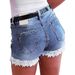 Women's Ripped Fleece Stretch Denim Shorts Lace Trimmed High Waist Style New_mkmklike.com
