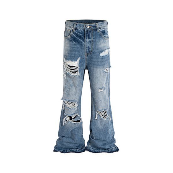 Men's Clothing High Street Fashion Brand Loose Tassel Cat Whisker Slightly Flared Trousers RO Style Wide Leg Trousers Casual Trousers Jeans_mkmklike.com