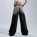 Women's Retro High-Waisted Brushed Jeans – Vintage Wash, Wide-Leg Straight Fit (S-L, Black/Brown)_mkmklike.com