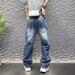 Men's Clothing Men's Retro Washed Distressed Cleanfit Jeans Loose Straight Leg Wide Leg Floor Length Summer Trousers_mkmklike.com