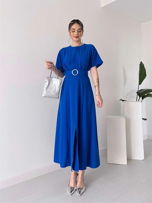 Women's Clothing new solid color fashion chest pleated belt dress long skirt_mkmklike.com