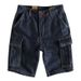 Men's American Retro Washed Distressed Workwear Denim Shorts Versatile Multi Pocket Five Point Length Original Color_mkmklike.com