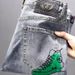 Men's Slim Fit Stretch Jeans With High-End Print & Rhinestone Design - Stylish Blue Denim Pants For Trendy Look_mkmklike.com