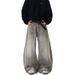 Retro Washed Scimitar Jeans Trendy Street Loose Wide Leg Pants For Men And Women Ink Splashed Old Gray_mkmklike.com