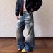 Men's Clothing Men's Vintage Washed Loose Straight Leg Jeans - Distressed Denim Pants With Bamboo Knot Texture For Casual Wear (Blue, S-3XL)_mkmklike.com