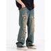 Men's Clothing Trendy High Street Style Distressed Loose Fitting Casual Straight Leg Jeans Fashion_mkmklike.com