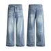 Washed Denim Jeans – Unisex High-Waisted Straight-Leg Pants, Cleanfit A-Line Silhouette, 77.6% Cotton, Vintage Blue, No Stretch_mkmklike.com