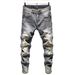 Men's Vintage Distressed Jeans – Slim Fit Straight-Leg Denim With Patchwork & Embroidery_mkmklike.com