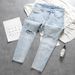 Summer Light Color Ripped Jeans Trendy Brand New Style Cool Slim Fit Skinny Pants Men Korean Version_mkmklike.com
