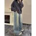Guochao Street Niche Design Sense Reverse Wear Design Wide-leg Jeans Men And Women Versatile Mopping Hip-hop Straight Trousers_mkmklike.com