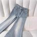 Women's Clothing High-Waisted Washed Flared Jeans Stretchy Slimming Light Colored Flared Pants For Pear Shaped And Petite Figures Spring Style_mkmklike.com