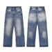 Men's Clothing High End Lightning Crack Washed Old Design Jeans Retro Loose Casual Trousers_mkmklike.com