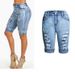 Women's clothing stretch wash ground cut hem women's denim capri pants high waist ripped jeans women_mkmklike.com