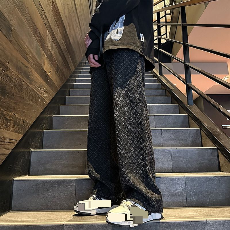 Hong Kong Style Men's Clothing 2024 New Summer Large Size American Jacquard Washed Jeans Men's Loose Straight Mopping Pants_mkmklike.com