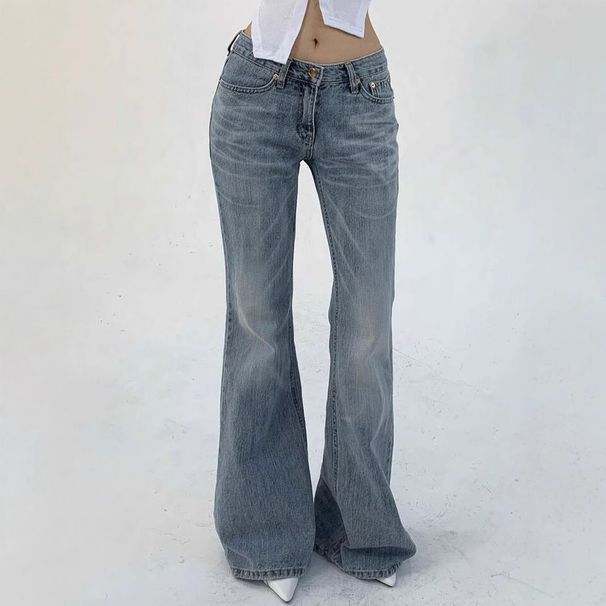 Women's Clothing Vintage High-Waisted Flared Jeans For Women - Stretch Denim Pants With Double Buttons, Slim Fit & Comfortable (Navy Blue)_mkmklike.com