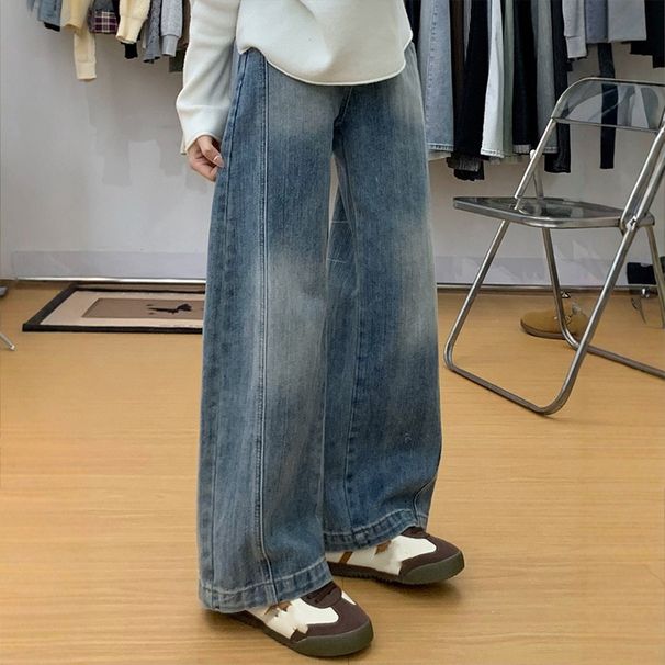 Women's High-Waisted Wide-Leg Jeans Slimming Straight Leg Loose Fit Casual Cotton Pants Retro Style For Spring/Autumn_mkmklike.com