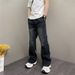 Men's Distressed Flared Jeans - Stretch Denim Pants With Metal Embellishments & Patchwork Design_mkmklike.com
