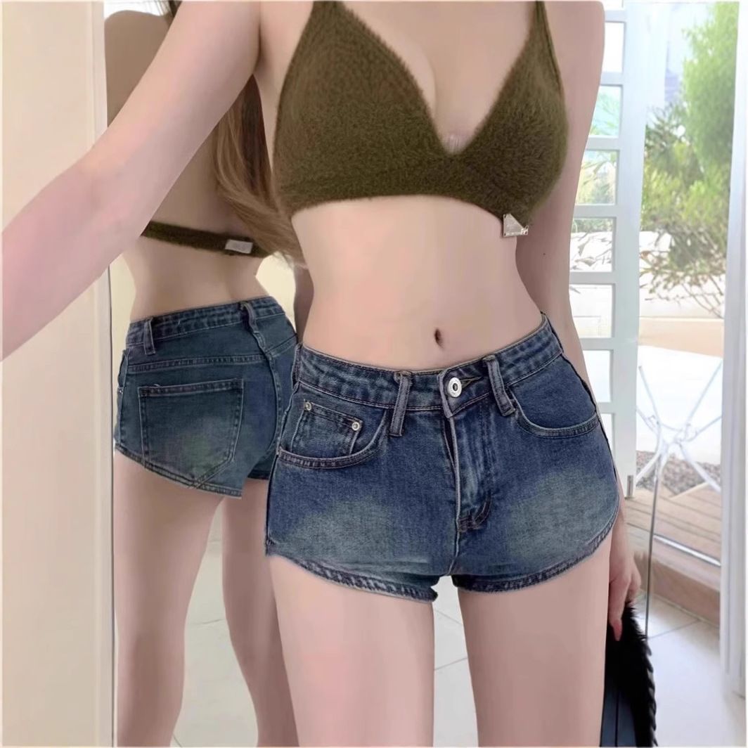Women's Low-Waisted Skinny Denim Shorts Summer Sexy Stretch Bodycon Hot Pants American Retro Washed Style_mkmklike.com