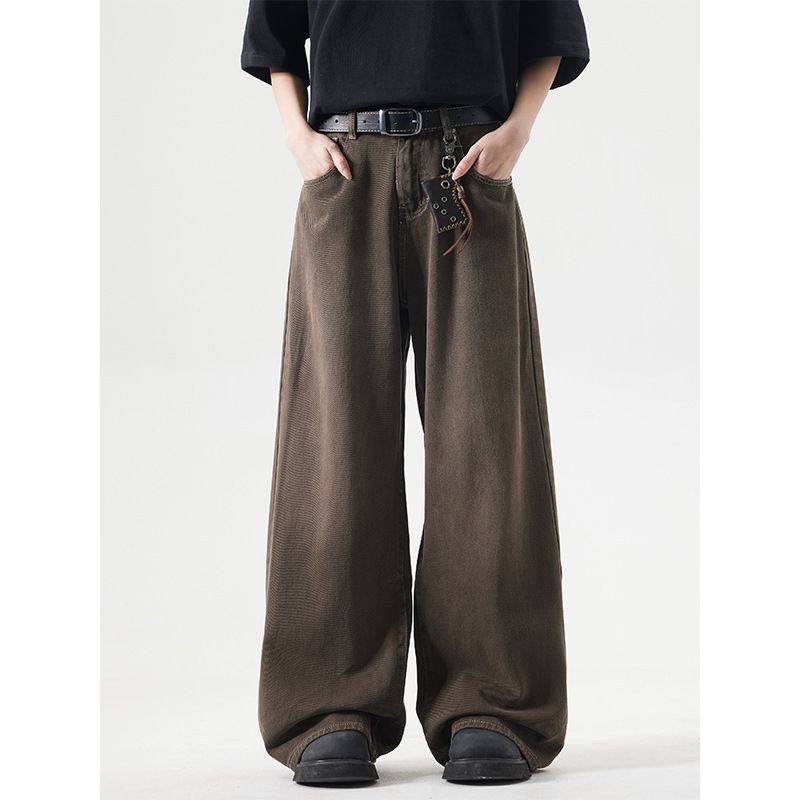 Cleanfit Vintage Washed Jeans – Straight-Leg Relaxed Fit In Deep Brown (S-3XL, Retro Distressed Look, No-Stretch Cotton Denim)_mkmklike.com