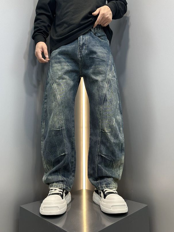 Men's American Style Japanese Inspired Wide Leg Pants Trendy Patchwork Loose Straight Leg Jeans Retro Washed for Spring And Autumn_mkmklike.com