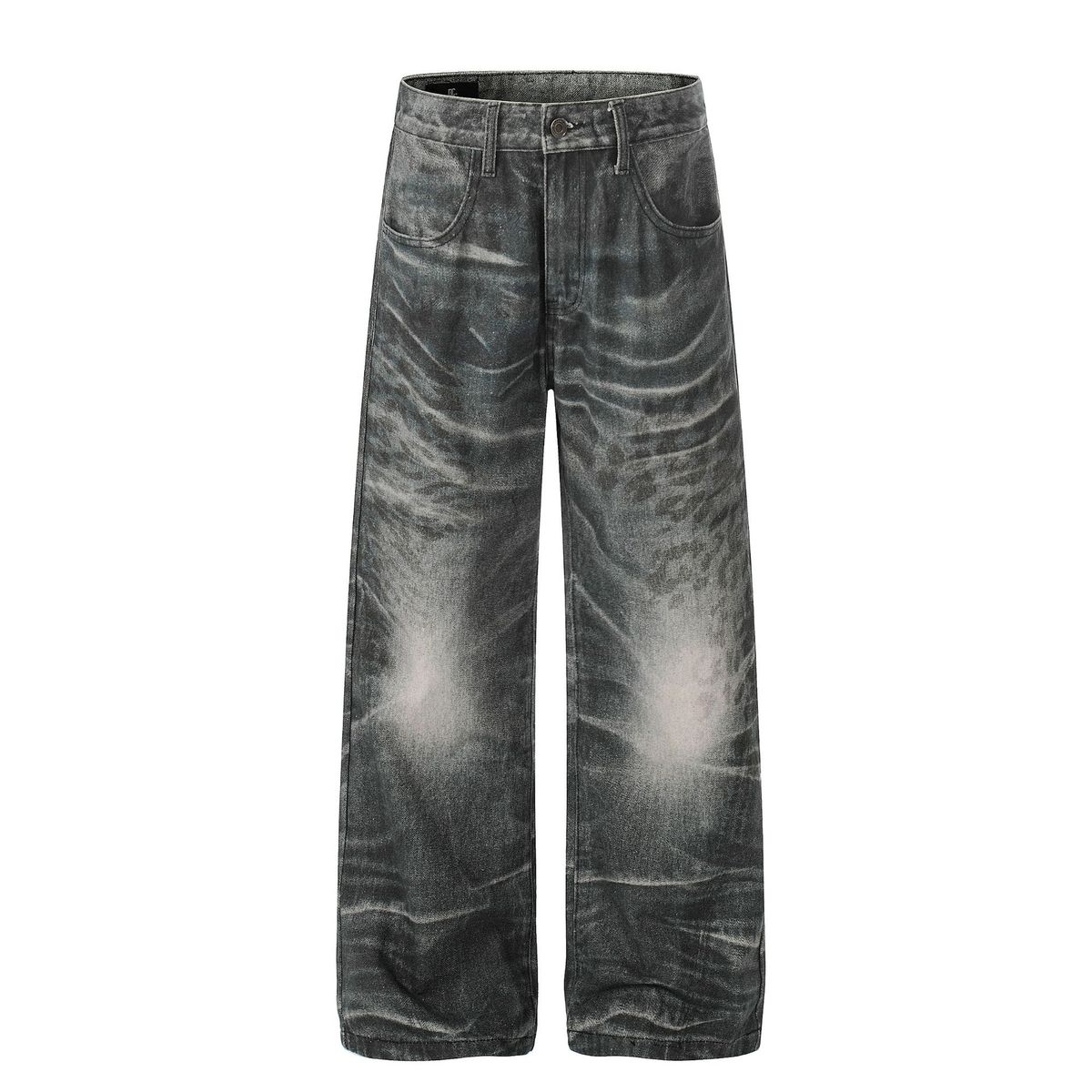 Men's High-End Feel Straight Leg Jeans High Street Style Hand Washed Whisker Texture Loose Fit Denim_mkmklike.com