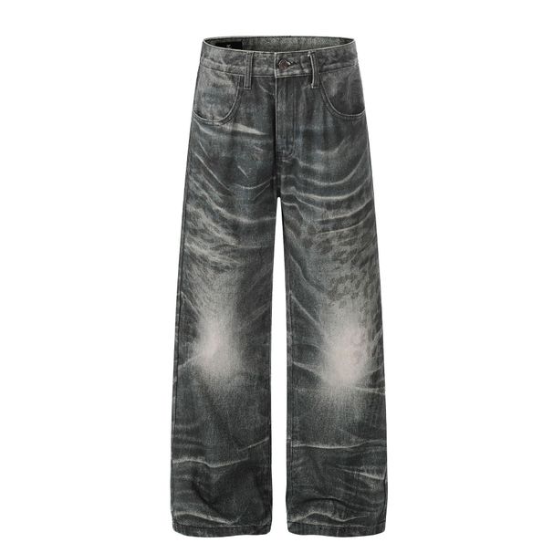 Men's High-End Feel Straight Leg Jeans High Street Style Hand Washed Whisker Texture Loose Fit Denim_mkmklike.com