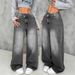 Women's High Waist Relaxed Fit Distressed Denim Jeans - Vintage Washed Straight Leg Pants For Casual Streetwear_mkmklike.com