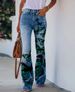Women's clothing large size women's casual pants denim bell-bottom pants floral pants_mkmklike.com