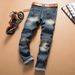 Men's clothing supply menswear stretch black jeans biker miscellaneous patchwork denim pants_mkmklike.com