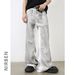 Dirty Wash Jeans – Oversized Straight-Leg Pants For Men | Streetwear Distressed Denim, Hand-Painted Details, 100% Cotton (S-XL)_mkmklike.com
