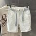 Men's Elastic White Denim Shorts Loose Straight Fit Summer Thin Trendy Versatile 5 Point Temperament Shorts_mkmklike.com