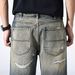 Vintage Distressed Denim Shorts For Men - Washed Blue Patchwork Casual Mid-Length Summer Shorts With Ripped Details_mkmklike.com