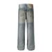 American Style Blue Washed Dirty Dyed Ripped Jeans High Street Cleanfit Slim Straight Flared Floor-Length Pants_mkmklike.com