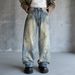 Men's Clothing American Style Trendy Men's Loose Fitting Straight Leg Jeans With Faux Ripped Details And Sparkling Details_mkmklike.com