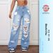 European And American Cross-Border Trade Ripped Jeans Washed High Waist Straight Versatile Loose Denim Pants For Women_mkmklike.com