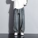 Men's Clothing Street Retro Elastic Waist Denim Men's Loose Straight Wide Leg Long Pants_mkmklike.com