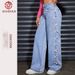 Women's Clothing High Waist Straight Leg Jeans - Butterfly Detail Washed Denim Pants For Casual & Streetwear_mkmklike.com