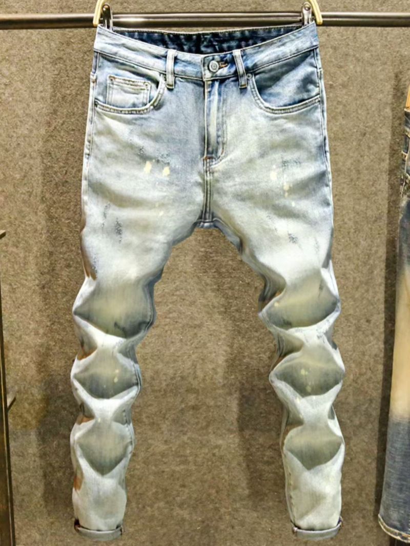 Men's Slim Fit Stretch Denim Jeans – Gradient Washed High Street Straight Leg Pants (S-XXXL) – Contemporary British Style Casual Trousers_mkmklike.com