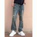 Men's Distressed Jeans, Loose Fit High Street Fashion Retro Washed Straight Leg Trousers, Slimming Versatile Casual Denim Pants_mkmklike.com