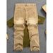 Men's Streetwear Straight-Leg Cargo Pants - Relaxed Fit Washed Cotton Blend Khaki Pants For Casual & Urban Style_mkmklike.com